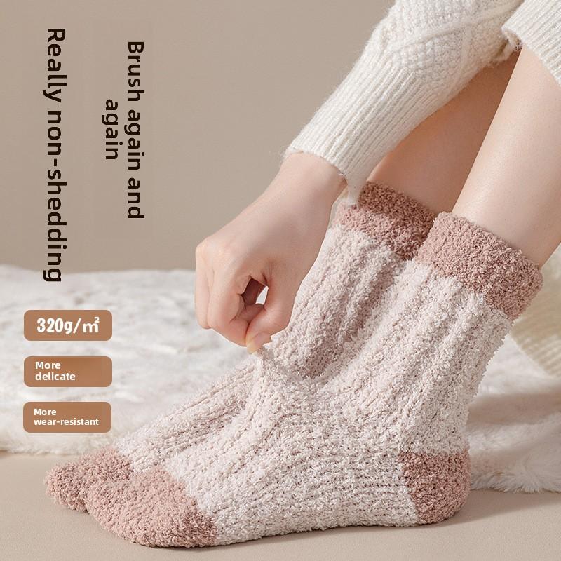 Coral Velvet Socks for Women Autumn Winter Extra Thick Warm Mid-tube Floor Socks Wool Circle Plus Velvet Sleeping Month Sleeping Socks