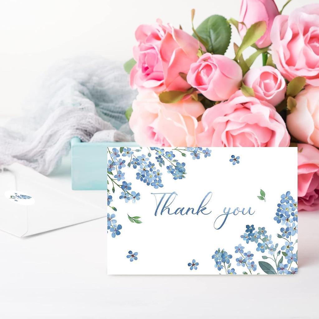 AnyDesign 36 Pack Blue Floral Thank You Cards Bulk Forget-Me-Not Myosotis Sylvatica Flower Greeting Cards with Envelope Sticker Thank You Note Cards