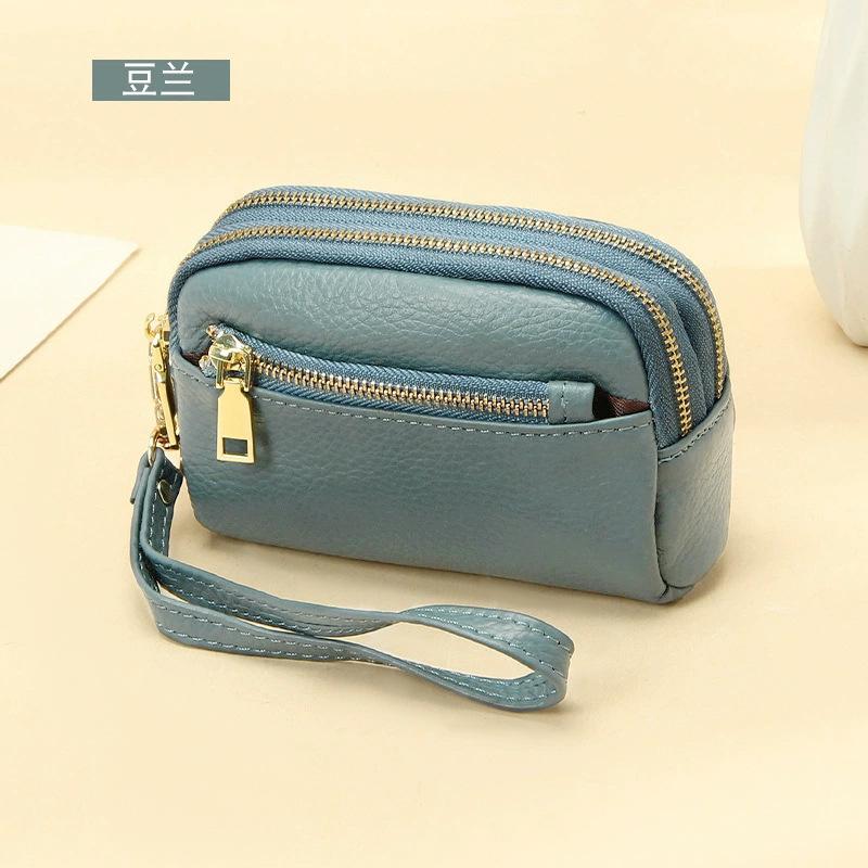 New Women's Mini Wallet Genuine Leather 3-Zipper Handheld Clutch Slim Compact Card Holder Coin Purse Minimalist Stylish Daily Accessory
