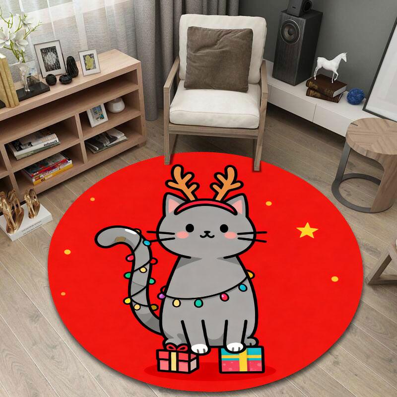 Bohemian Round Floral Multicolor Area Rug, Non-Slip Floor Mat for Kitchen