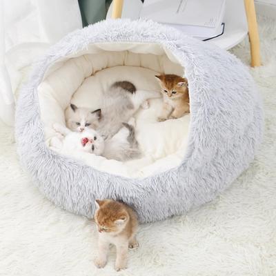 Morbido letto in peluche per animali domestici con fodera Letto rotondo per gatti Materasso per animali domestici Caldo nido per dormire 2 in 1 per cani di piccola taglia Cose invernali per animali domestici