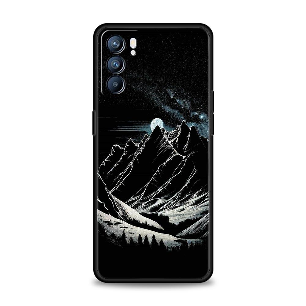 Black Mountain Peak Phone Case For Oppo A17 A31 A54 A57 A78 A79 A98 Find X5 X6 Reno 6 7 8 10 11 12 13 F Pro 5G Soft TPU Cover