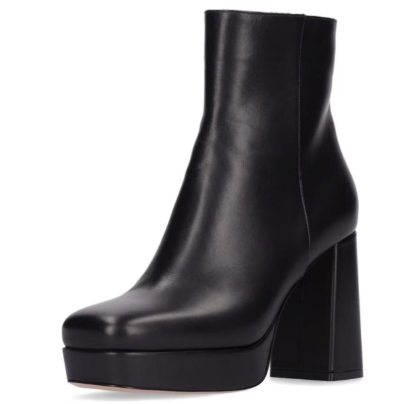 Western Women's Ankle Boots 2025 Winter Genuine Leather Block Heels Chelsea Boots Black White Dance Party Shoes Large Size 45