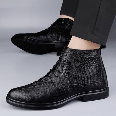 Business High-end Mens Chelsea Boots Genuine Leather Men Ankle Boots Crocodile Pattern Leather Boots Comfort  Zipper Lightweight