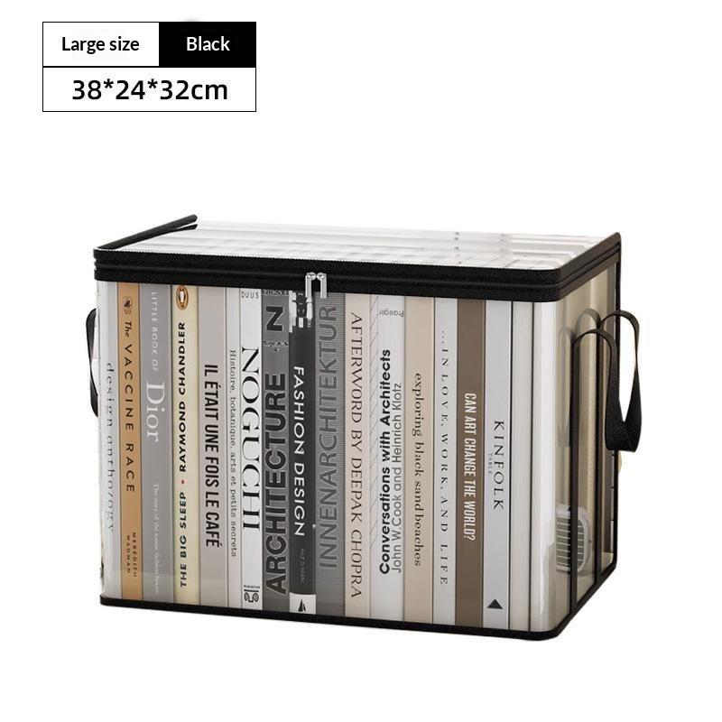 Clear Transparent Storage Box With Dustproof Lid And Portable Handles For Organizing Books Magazines Home Office Study