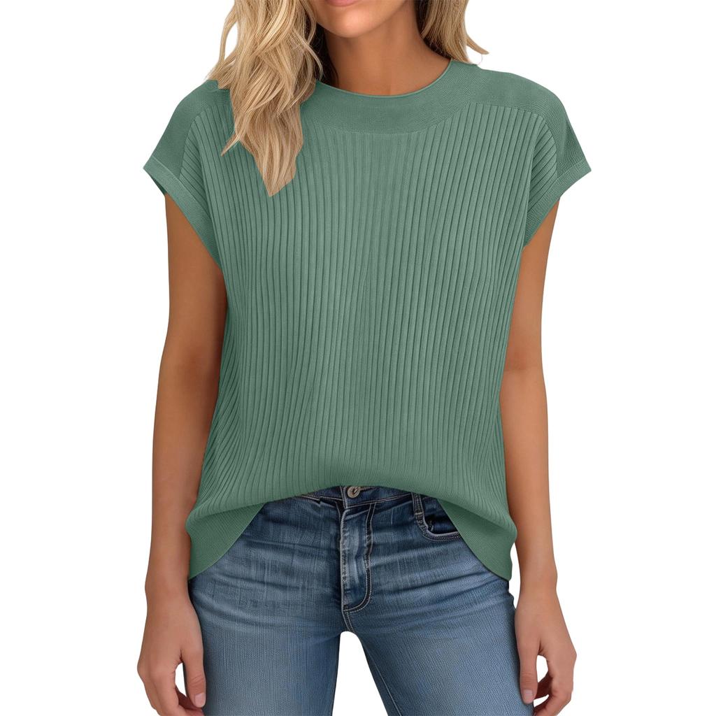 Women's Fashion Versatile Round Neck Knitted Short Sleeve Top