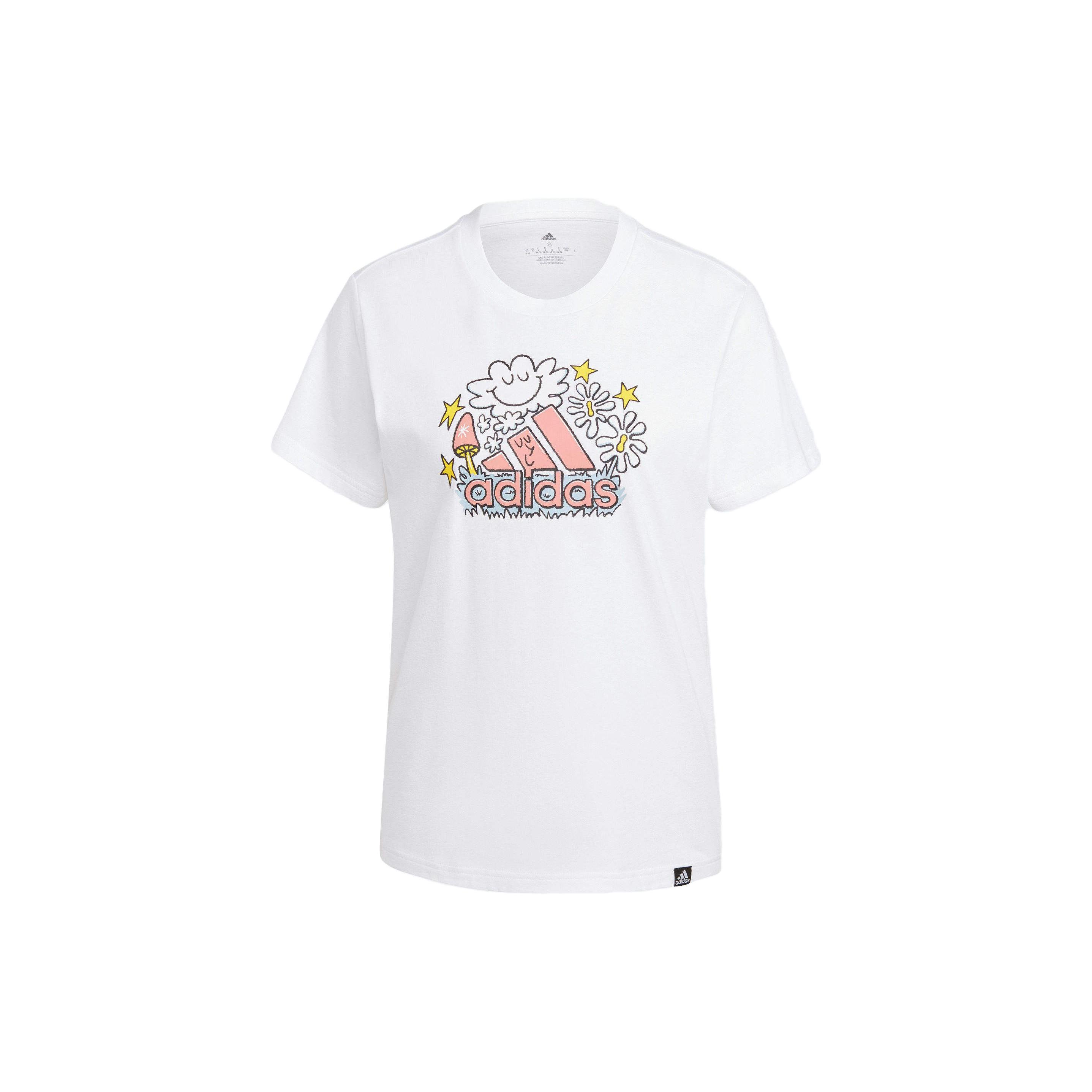 

New adidas Women s Doodle Graphic Tee White IB4887 S