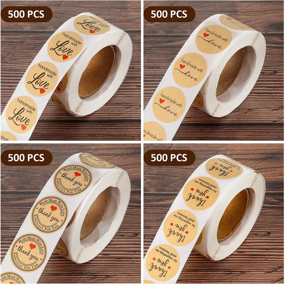 500 Kraft Paper Self-Adhesive Thank You Stickers for Baking Gifts Sealing Labels