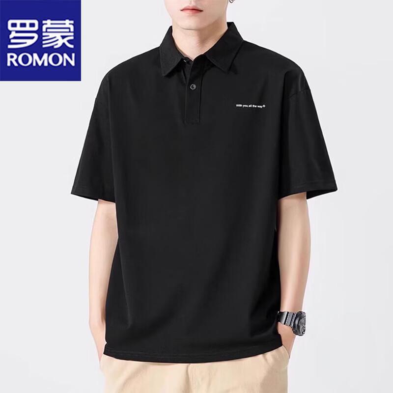 ROMON Men s Solid Color Short-Sleeve Polo T-Shirt M