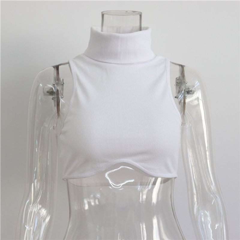 

Модный рубчатый топ без рукавов с высоким воротом, укороченный, маленький жилет, короткий топ, женский, сексуальный укороченный топ-майка для женщин White L