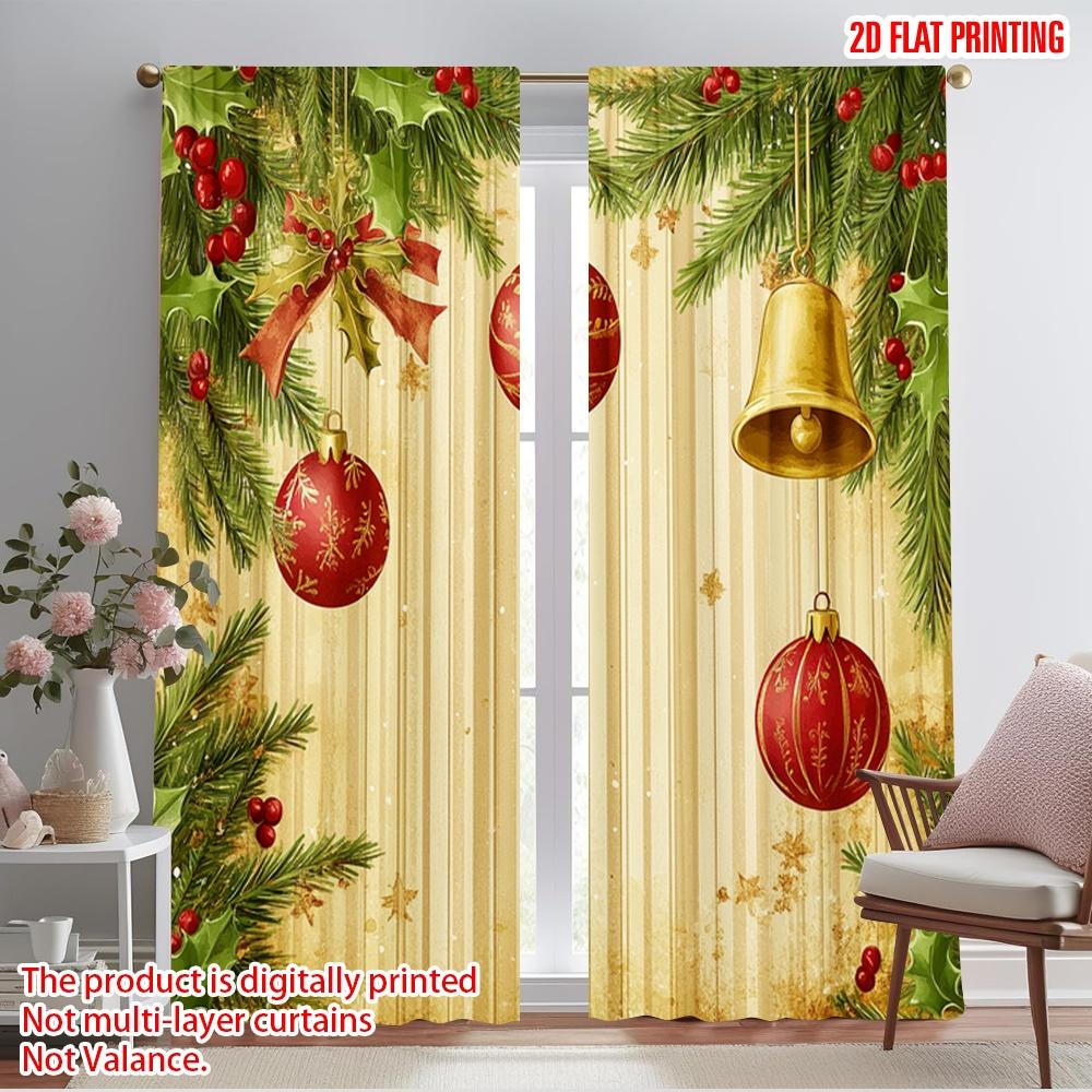 

2pcs,2D plane printing Curtains Digital Printed Christmas Baubles Ornaments Bells (3) Versatile Fabric (without rod) All Seasons 52.50×116.00 CM 2pcs