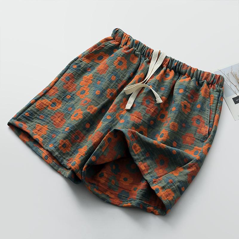Pantalones Cortos Mujer Algodón Verano Versátil Vintage Sueltos Talla Grande Casual Pantalones de Pierna Ancha Shorts