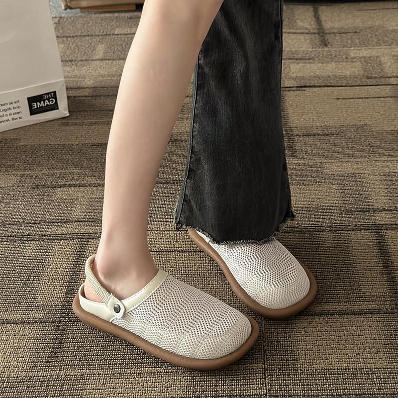 2024 Fashion Hot Selling Summer New Mesh Toe Sandals Women's Soft Bottom Flat Bottom Hollow Large Size Two-Wear Sandals