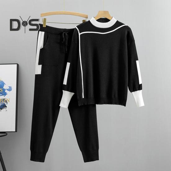 1 Set Frauen Anzug Farbe Passenden Bequemen Casual Langarm Pullover Und Hosen Set für Zuhause Im Freien