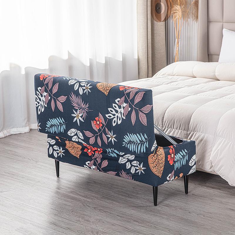 Printed Storage Ottoman Cover Stretch Rectangular Foldable Footstool Covers Long Piano Bench Stool Cover Sofa Footrest Slipcover