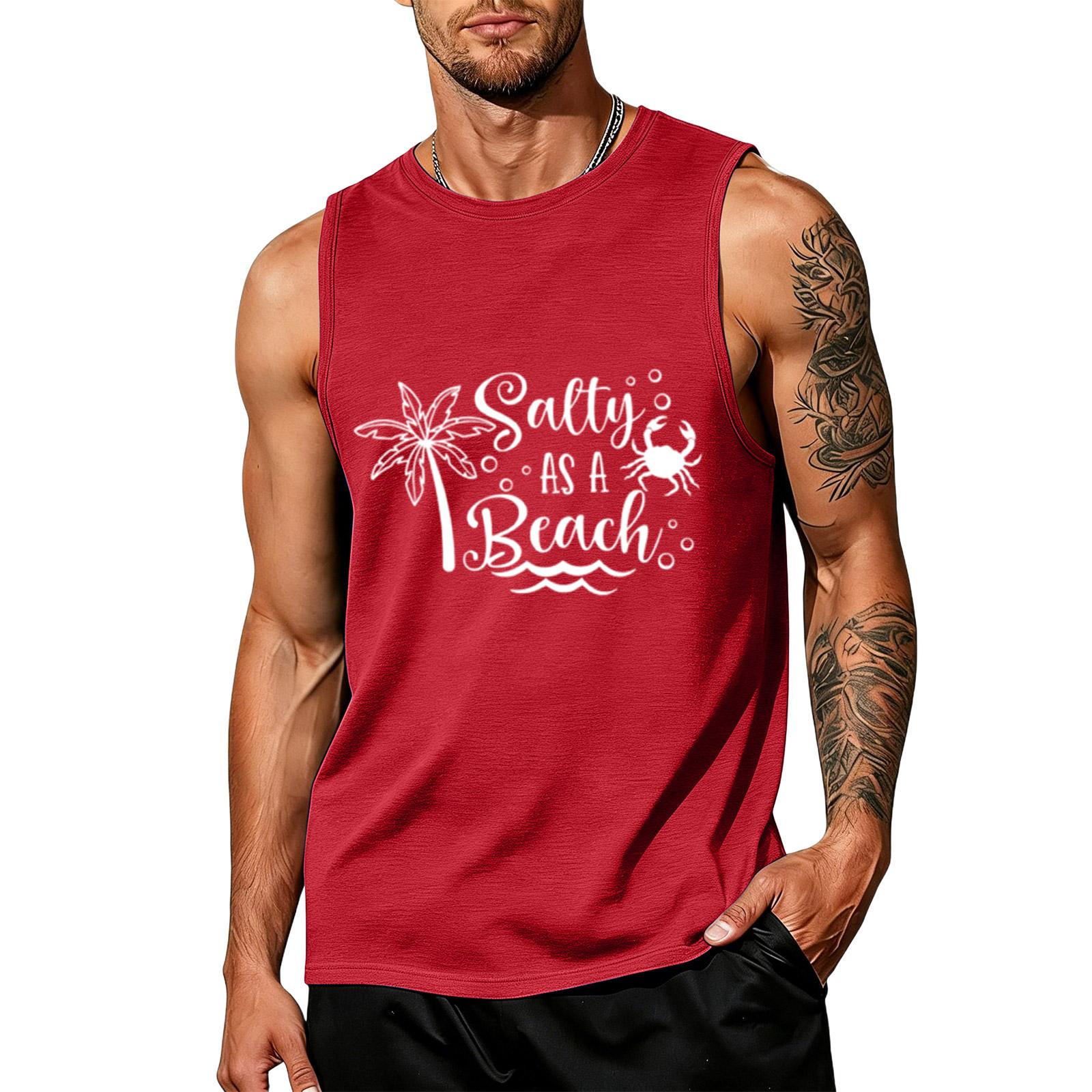 

Men’s Sleeveless Tank Top As A Beach Print Tree Crab Casual Relaxed Fit Summer Shirt L червоний