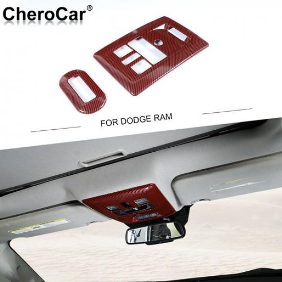 Front Rear Reading Light Lamp Panel Trim for Dodge RAM 1500 2010-2015 Red Carbon