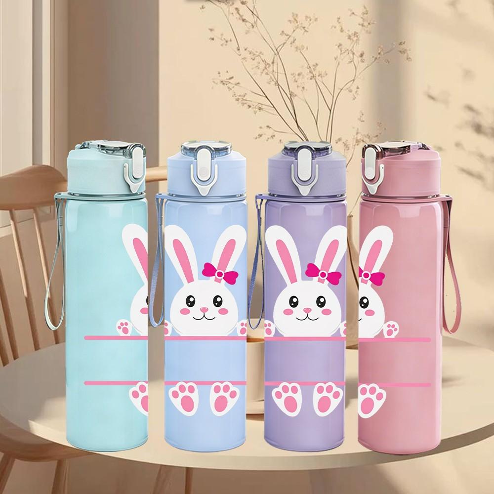 1PC Simple Line Bunny Minimal Easter Art 750ml Color Plastic Sports Water Bottle Leakproof Flip Straw Lid Suitable for Sports Office Home Use