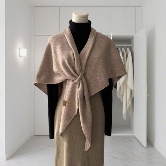 Women Knitted Shawl Scarf Solid Color Soft Warm Cardigan Cape Soft Texture Winter Shawl Casual Wear