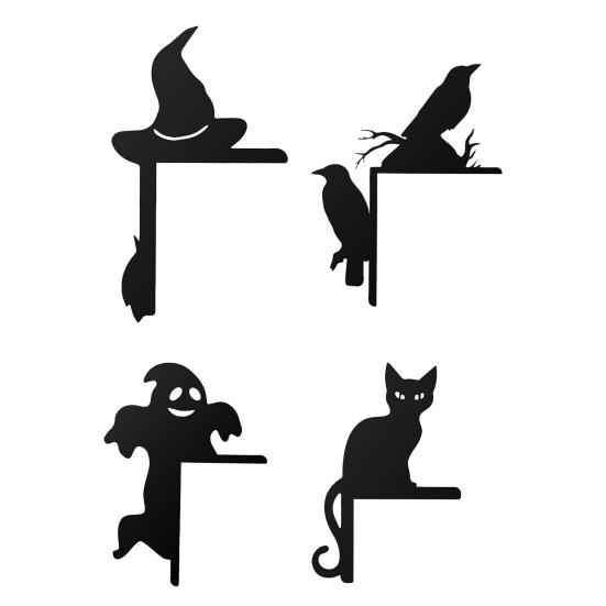 Halloween Door Corner Sign Decoration Easy Installation Door Frame Decor Ghost Black Cat Witch Hat Frame Topper Sign