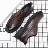 Retro Hong Kong Style Fashion Leather Shoes Men's Formal Wear Hand-scratched Trendy Men's Shoes Korean Version Brock Leather Shoes 2025