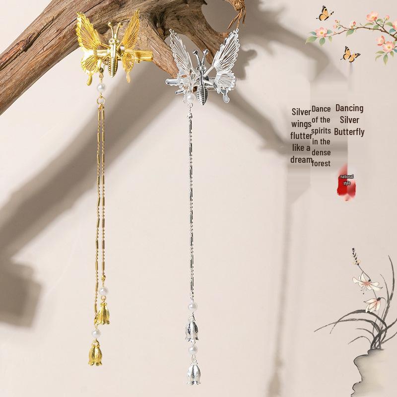 Retro Tassel Pearl Hairpin - Chinese Ethnic Updo Duckbill Clip for Women