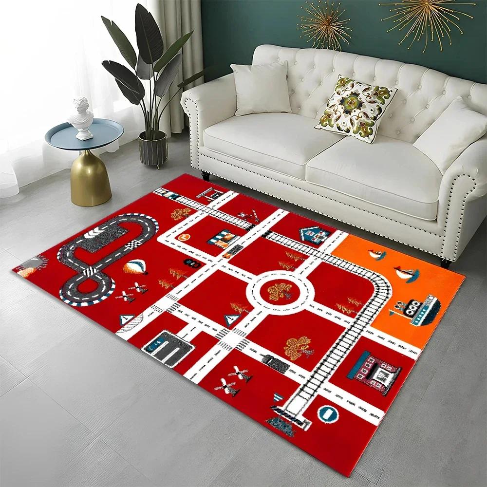 Highway City Kinderspielmatte Verkehr Spielzimmer Teppich Teppich für Zuhause Wohnzimmer Schlafzimmer Fußmatte Dekor, Bereichsteppiche Rutschfeste Bodenmatte