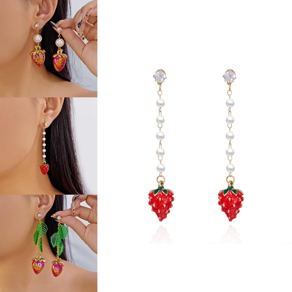 Flower Earrings Alloy Pearl Drop Jewelry For Women With Fruit Design For Casual Wear