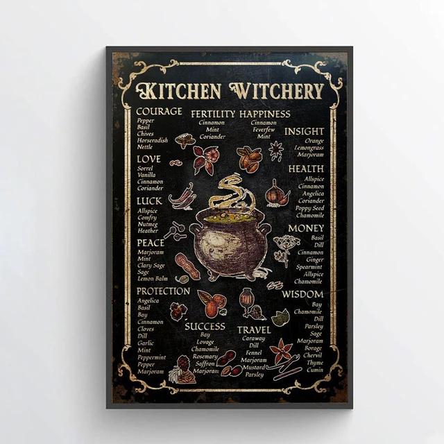 Fun Witchcraft Knowledge Halloween Posters Witches Magic Knowledge Metal Tin Sign Kitchen Wall Art Plaque Halloween Home Deco