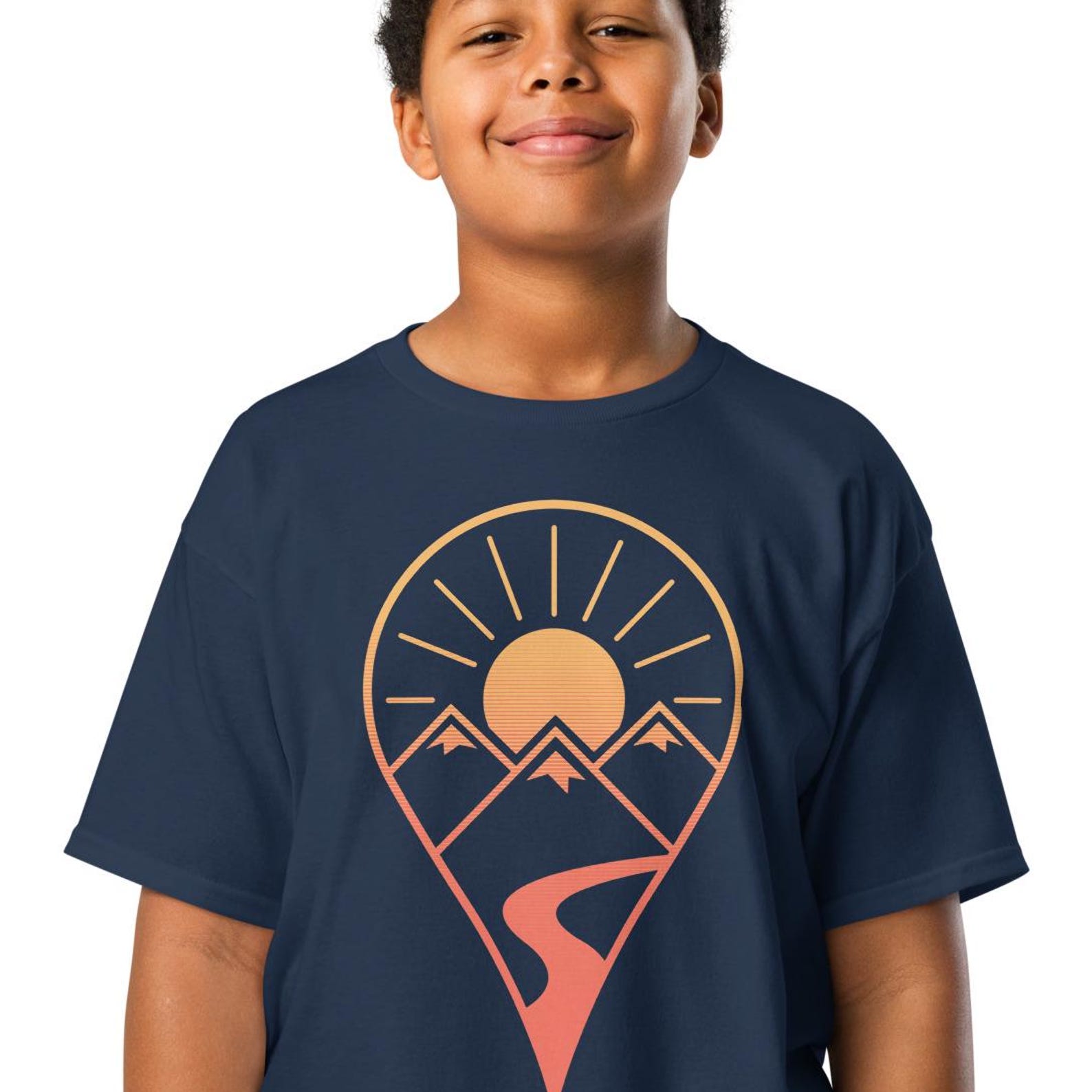 Kids Travel T-Shirt: Sunset Mountain Geometric Design L