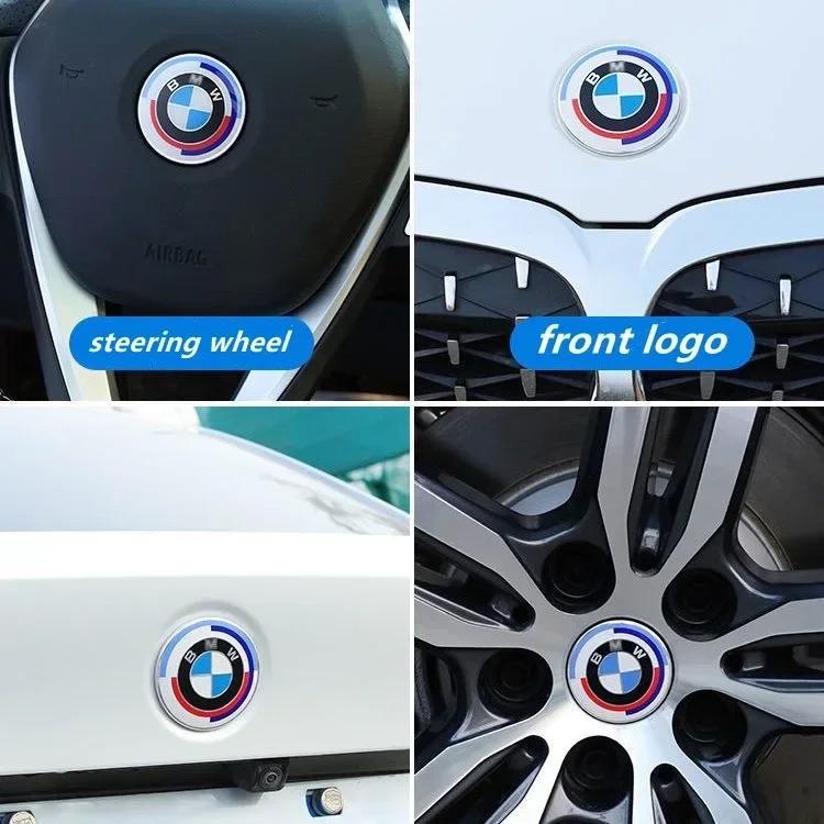 2025 Caldo 7 Pezzi Logo Anniversario 50 Anni BMW Emblema Cofano Anteriore 81mm+Targhetta Posteriore 74mm+Coprimozzo Ruota 68mm+56mm Adesivo Volante 46