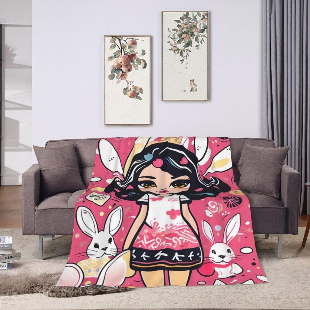 Bunny GirlSherpa Blanket Warm Blankets for Sunmer Super Soft Fuzzy Flannel  Like Reversible Velvet Plush Couch Blanket Lightweight