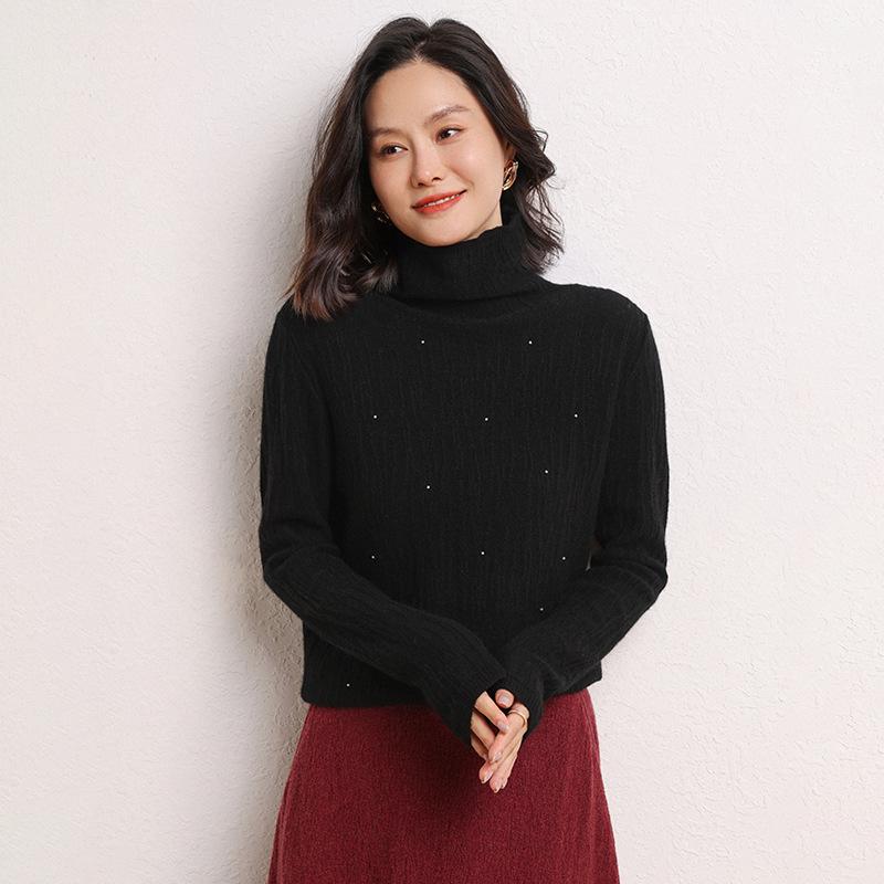 Women's High Neck Cashmere Sweater - 100% Pure, Long Sleeve, Korean Style, Autumn/Winter Knit Base Layer