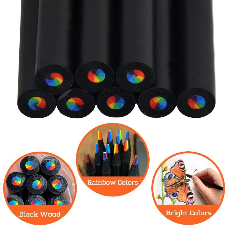 10PcsBlack Wooden Rainbow Drawing Pencil 7-Color Sketching Pencils School Stationery Artist Student DIY Painting Supplies