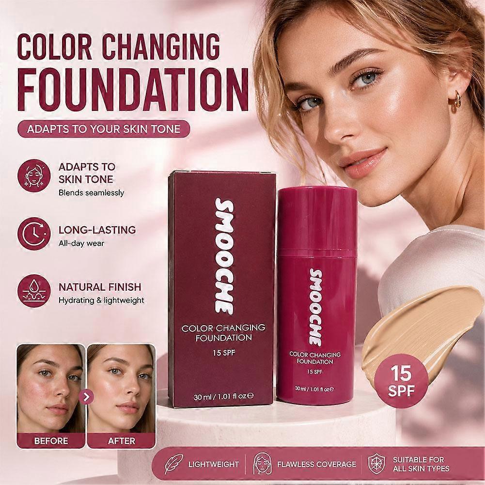Smooche Foundation Korean, Smooche Colour Changing Foundation, Moisturizing Concealer Long-Lasting, Even Skin Tone for All Skin Types - 30ml