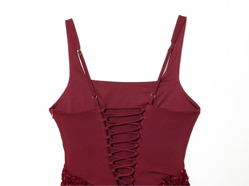 European & American Style Sequin Hip-hugging Waist-cinching Lace-up Short Skirt for Women