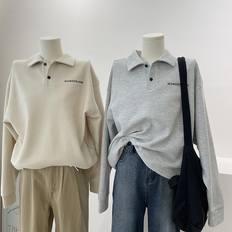 Retro Loose Long Sleeve Polo Sweatshirt - Casual Versatile Student Top