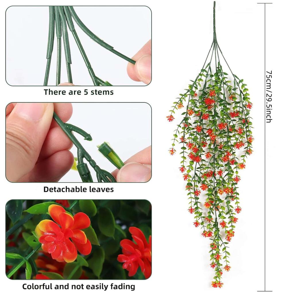 2pc UV Resistant No Fade Artificial  Flowers Eucalyptus Camellia Hanging Realistic Faux Floral for Outdoor Indoor Wall Decor