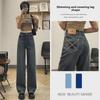 Women's Cement Gray High-Waist Wide-Leg Jeans - Plus Velvet, Slim, Loose, Drapey, Small Size for Autumn/Winter.