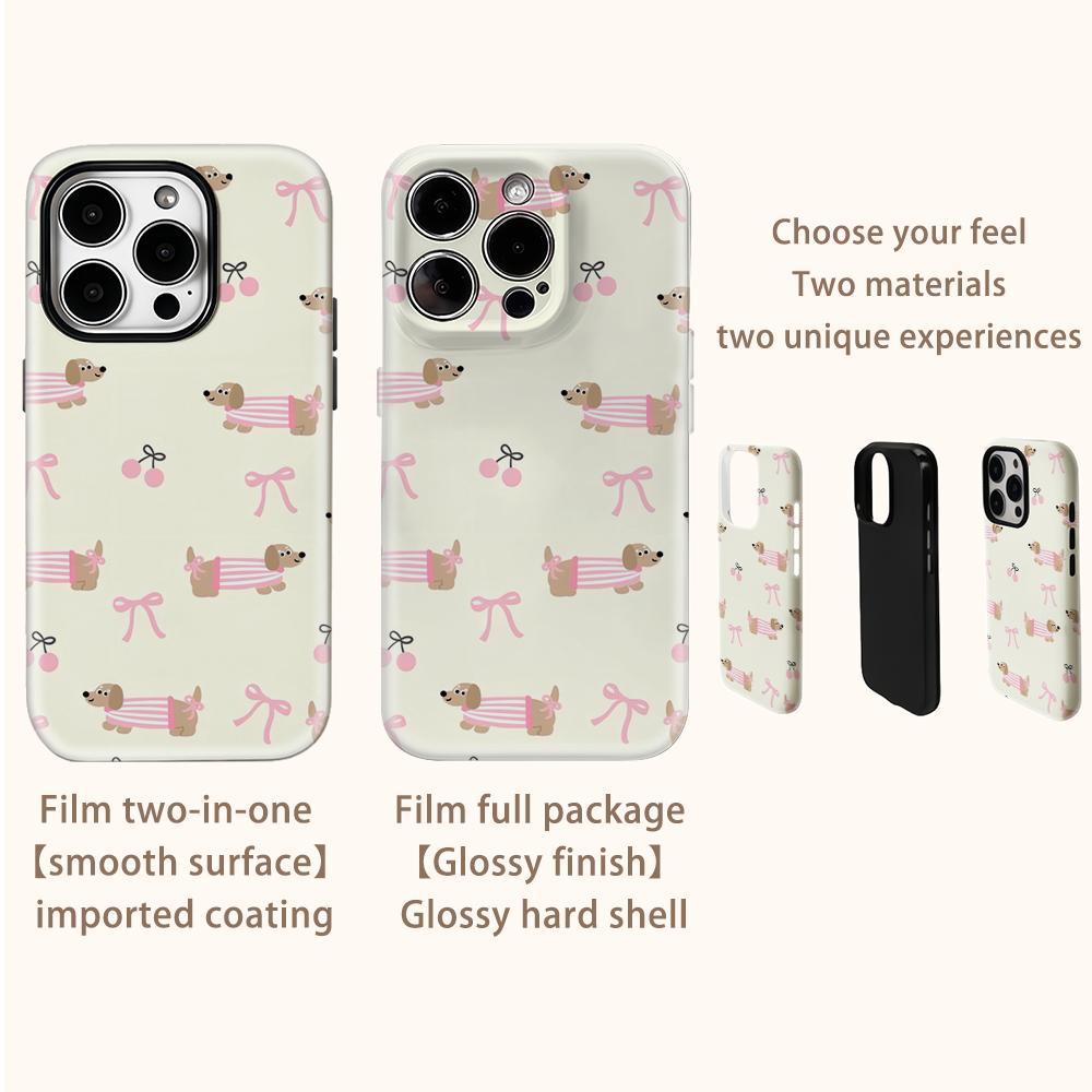 Dackel Kirsch Schleife Kunst Handyhülle für IPhone 17AIR 16E 16 15 14 13 12 11 17 Pro Max Plus Doppelschichtige Rückseite