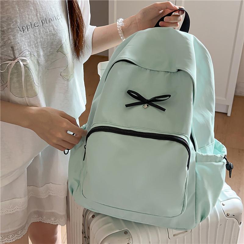 Simple Bow Decoration Backpack Cute Casual Large Capacity Multi Pocket Backpack Student Backpack Fashionable Women's Backpack