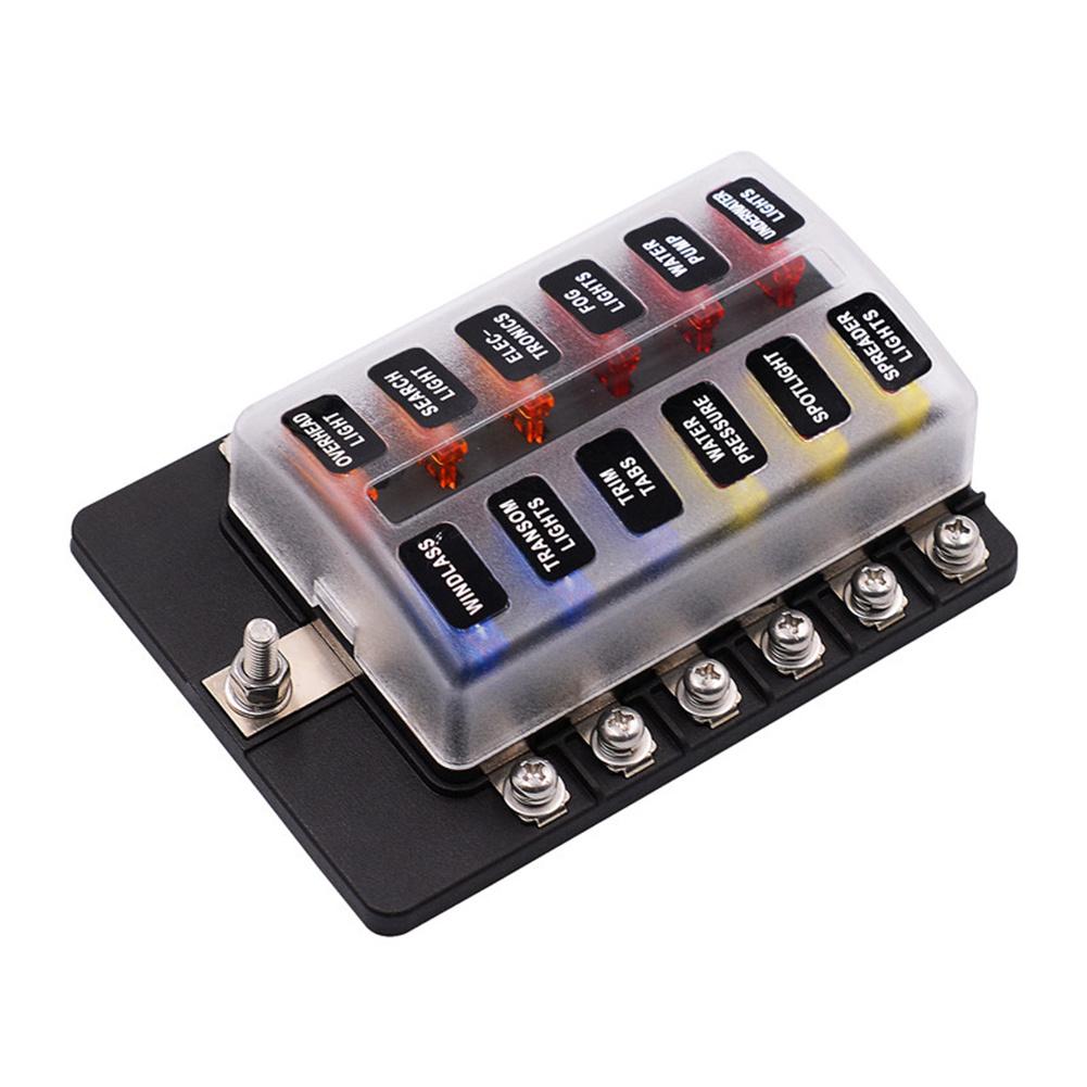 Car Screw Binding Post Model 12 Ways Fuse Box with LED Indicator Light Vehicle Truck Fuses Car Accessories