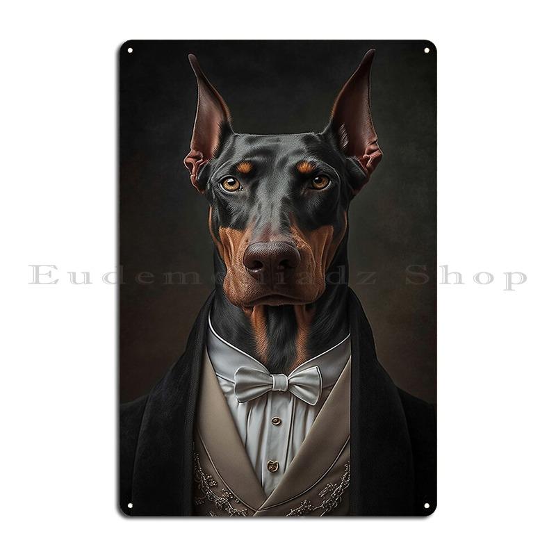 Classy Doberman Pinscher Dog Watercolour Digital Portrait Metal Plaque Garage Character Classic Poster Bar Tin Sign Poster