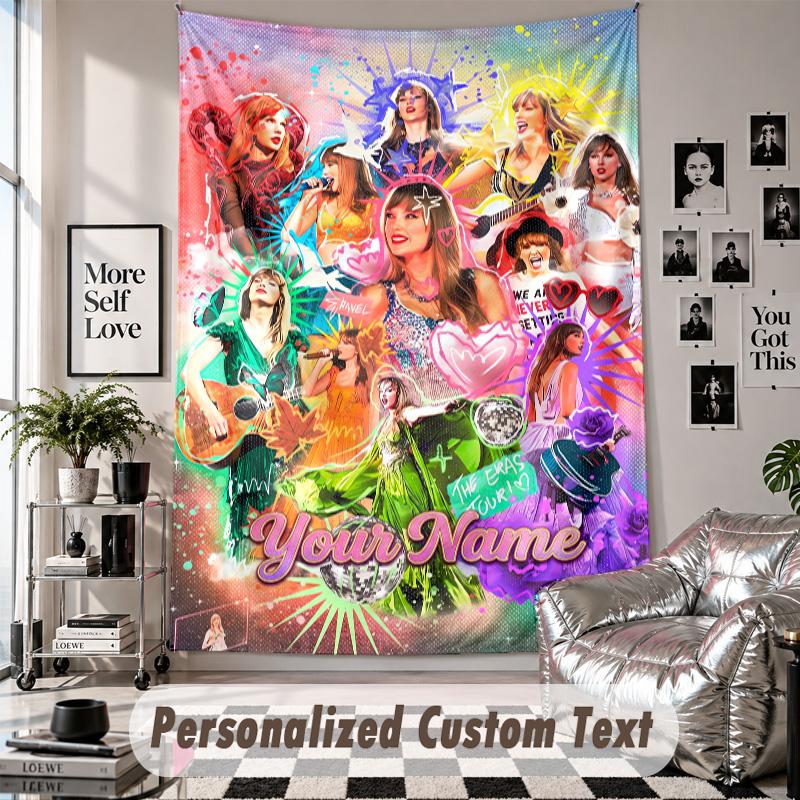 Wall Hanging Tapestry With Custom Name & Text, Taylor Swift Decorative Tapestry For Bedroom