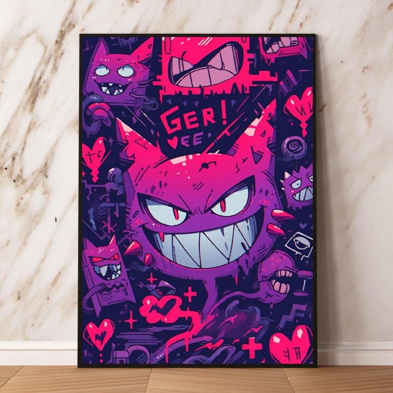 Gengar Themed Room Decor Painting Fantasy Dark Style Hd Canvas Poster Print High Quality Artwork for Pokemon Enthusiasts