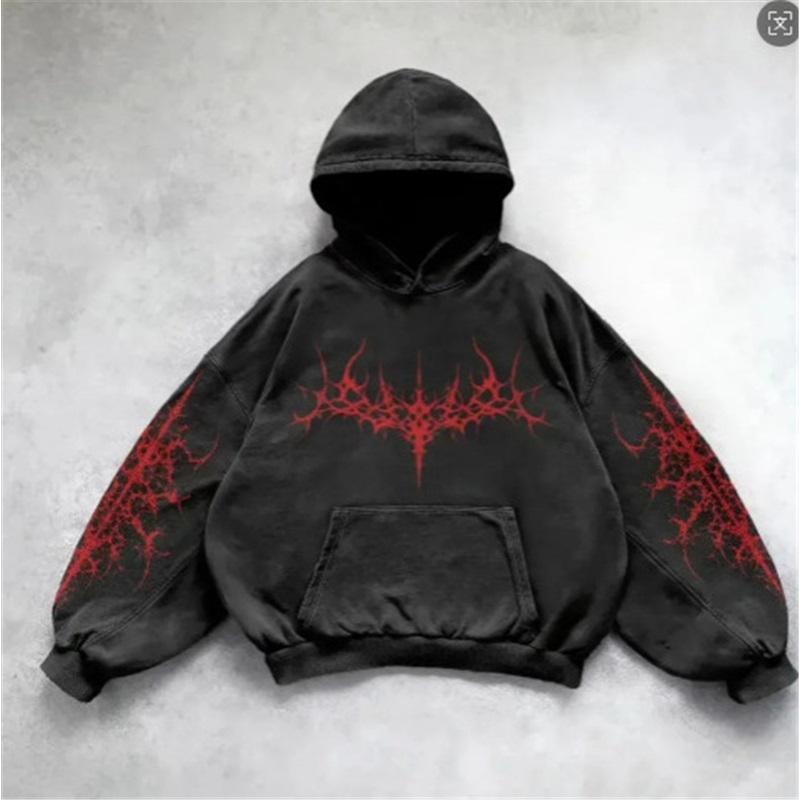 Unisex Dark Gothic Punk Graphic Print Pullover Hoodie Long Sleeve Loose Streetwear Sweatshirt For Men Women