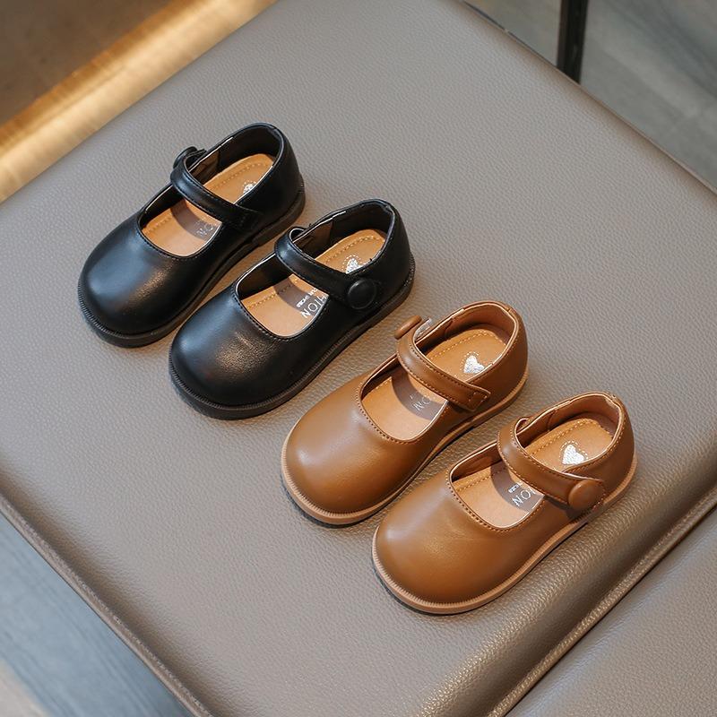 Fashion Little Girls Solid Color British Style Soft Sole Non Slip Leather Shoes