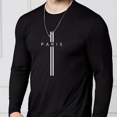 Simple Alphabet Print Men's Tshirts Long Sleeve Tees Round Neck Casual Pullover Men's Clothing Plus Size