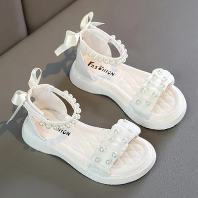 Kinder Sandalen Sommer Bowtie Prinzessin Schuhe für Mädchen Mode Süße Kinder Kausale Perle Römersandalen Einfarbig Hakenschlaufe