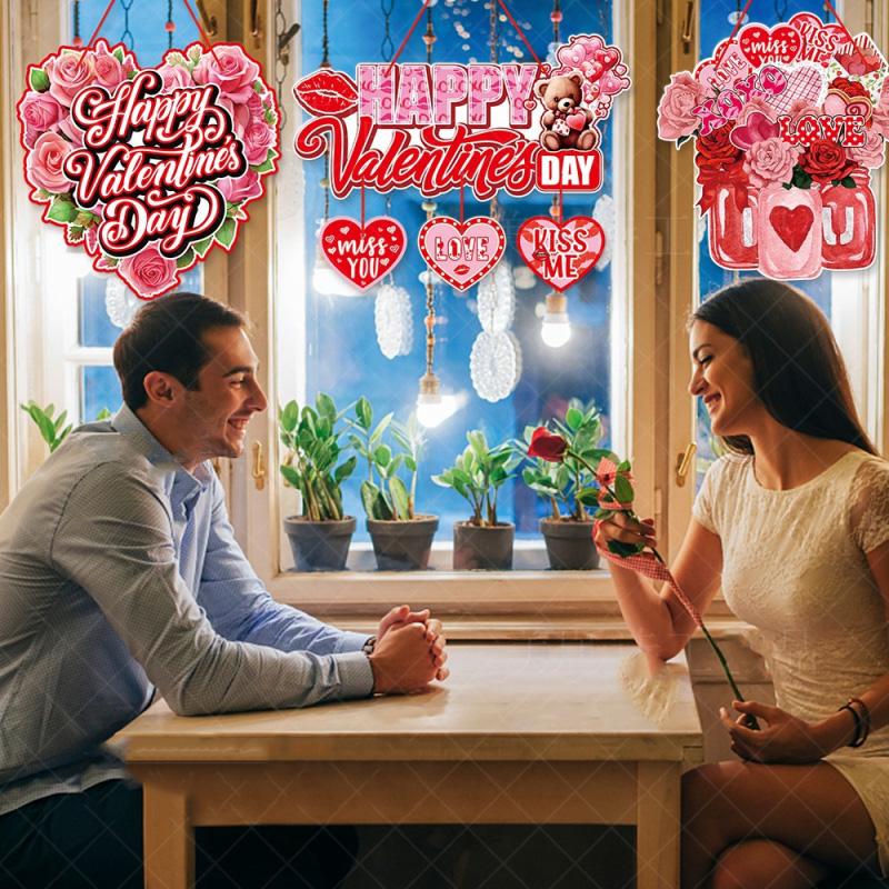 New Valentine's Day Door Hanger Banner Garland Heart Love Faceless Doll Pendants Window Ceiling Hanging Wedding Party Home Decor